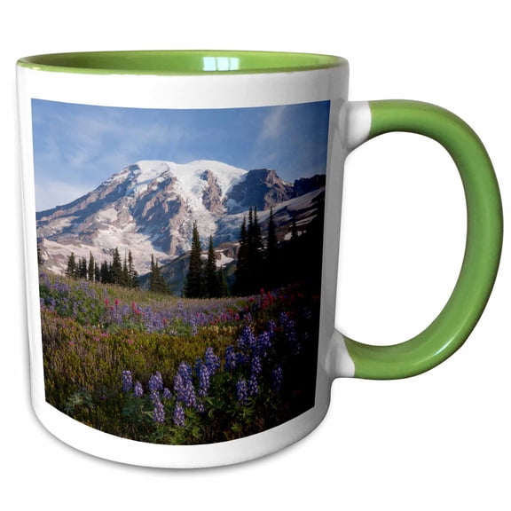 3drose, Mount Rainier National Park, Mount Rainier, 11oz Two-tone Green Mug