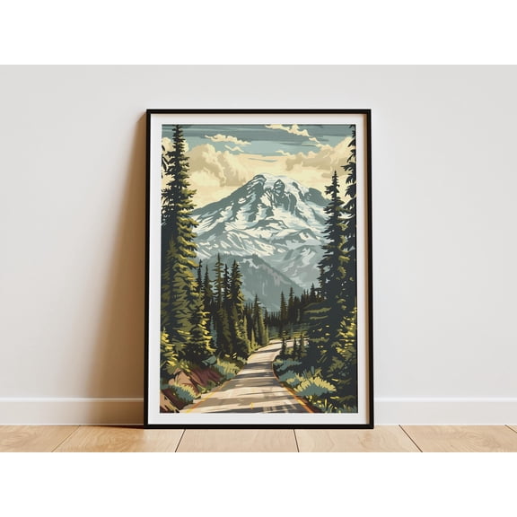 Mount Rainier National Park Poster Vintage Travel Poster Mountain Poster Landscape Poster National Park Art , Poster Print Only
