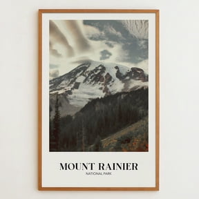 Mount Rainier National Park Poster Vintage Travel Print Minimalist Wall Art