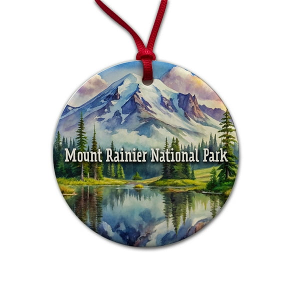 Mount Rainier National Park Washington Christmas Tree Holiday Round Ceramic Ornament