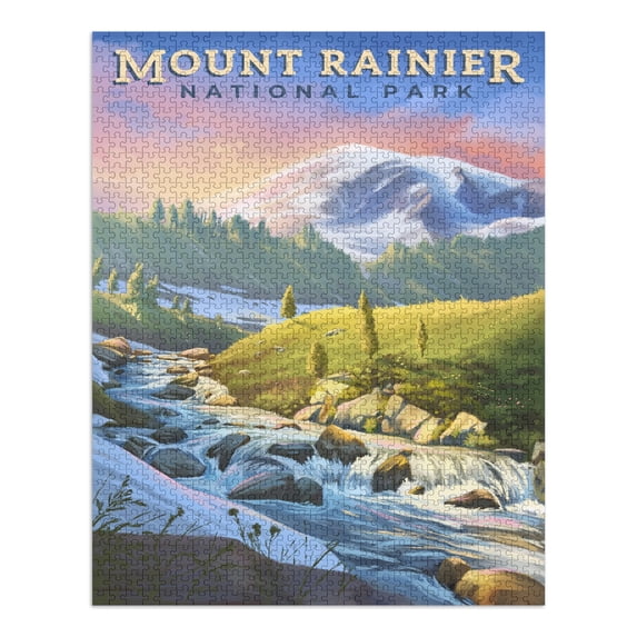 Mount Rainier National Park, Washington, Oil Painting (1000 Piece Puzzle, Size 19x27, Challenging Jigsaw Puzzle for Adults and Family, Made in USA)