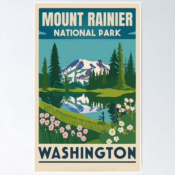 Mount Rainier National Park Washington Vintage Travel Wall Art UNFRAMED PAPER POSTER