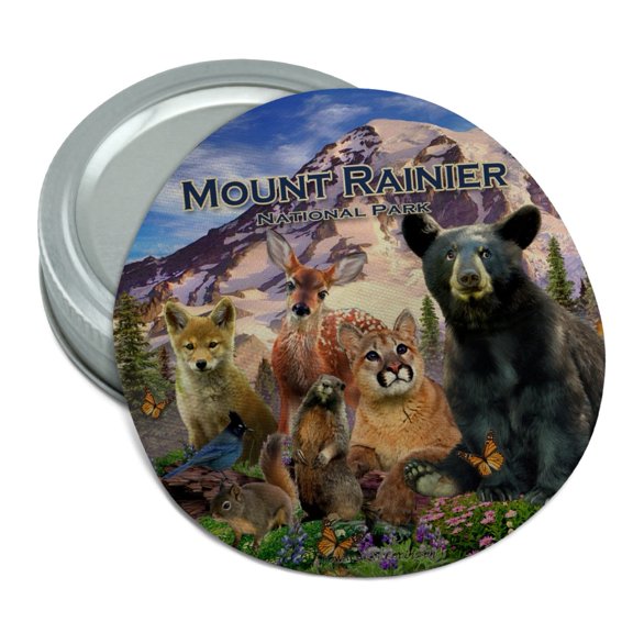 Mount Rainier National Park Washington WA Animals Bear Fox Cougar Deer Wolf Round Rubber Non-Slip Jar Gripper Lid Opener