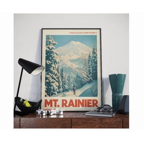 Mount Rainier Poster National Park Wall Art Retro Travel Poster Vintage Mountain Poster Scenic Landscape Nature Travel Hiking Gift Usa