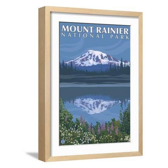 Mount Rainier, Reflection Lake, Scenic Framed Art Print Wall Art by Lantern Press Sold by Art.Com