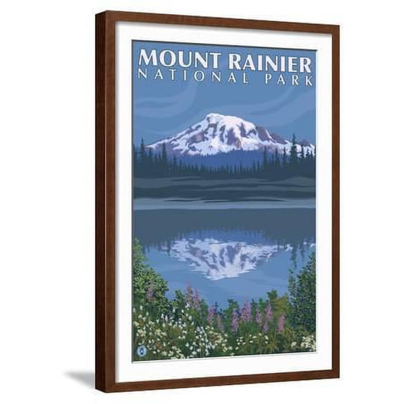 Mount Rainier, Reflection Lake, Scenic Framed Art Print Wall Art by Lantern Press Sold by Art.Com
