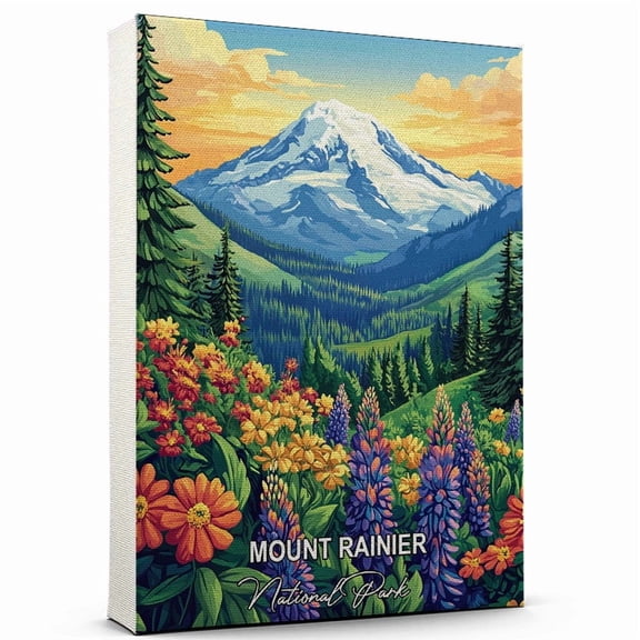 Mount Rainier Travel Canvas Wall Art National Park Canvas A Scenic Artwork That Evokes Calmness, Wanderlust, and Connection with the World