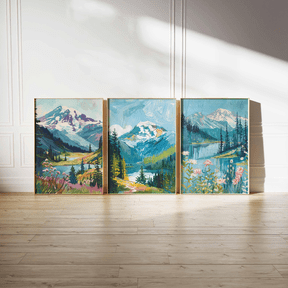 Mount Rainier Washington Mountain Landscape Travel Poster Set 3 Prints Set 3 , Poster Only