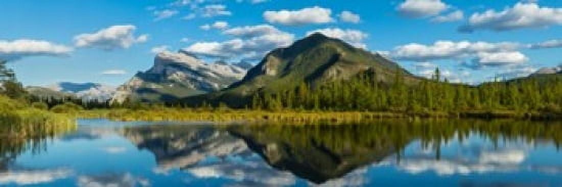 Mount Rundle and Sulphur Mountain reflecting in Vermilion Lake in the Bow River valley at Banff National Park Alberta Canada Canvas Art - Panoramic Images (36 x 12)