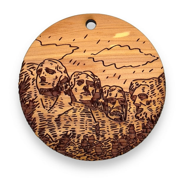 Mount Rushmore 2nd Edition - Round Cedar Ornament Mount Rushmore 2nd Edition - Round Cedar Ornament