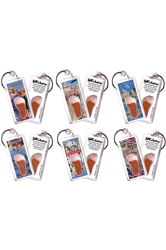 Mount Rushmore FootWhere Souvenir Keychains. (RSM100 - Assorted) 6 Piece Set