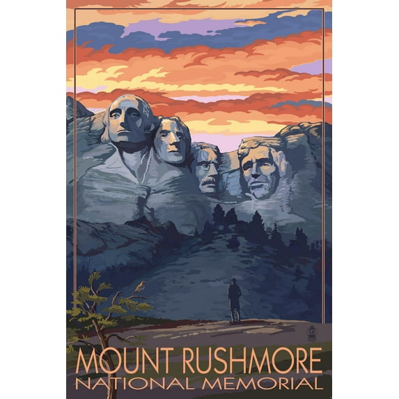 Mount Rushmore National Memorial, South Dakota, Painterly Series, Sunset View (16x24 Giclee Gallery Art Print, Vivid Textured Wall Decor)