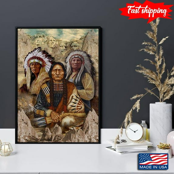 Mount Rushmore With Four United States Presidents & The Original Founding Fathers Of Native American Indian 16 x 24 Inch Poster