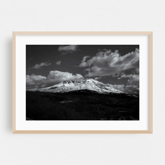 Mount Saint Helens Black and White - Washington Photography Mountain Black and White Nature Landscape Snow Scenic Wilderness Oak Framed Wall Art Print 5 x 7 inches