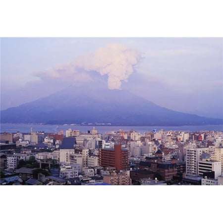 Mount Sakurajima Erupting In Front of Skyline Poster Print, 38 x 24 - Large