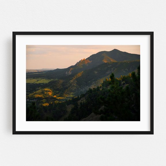 Mount Sanitas Sunset - Boulder Colorado Photography Mountain Landscape Nature Scenic Sunset Wilderness Forest Black Framed Wall Art Print 5 x 7 inches