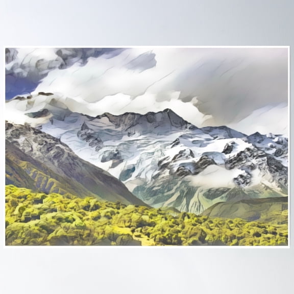 Mount Sefton, Mount Cook National Park. New Zealand Poster Wall Art, Modern Wall Decor, 12x18 UNFRAMED