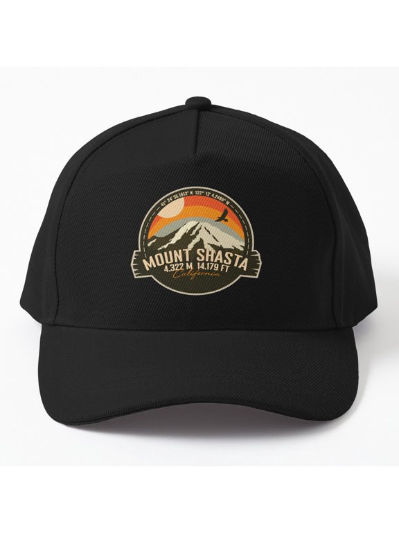 Mount Shasta California Baseball Hat, Retro CA Mountain Badge Graphic Design, Classic Cap