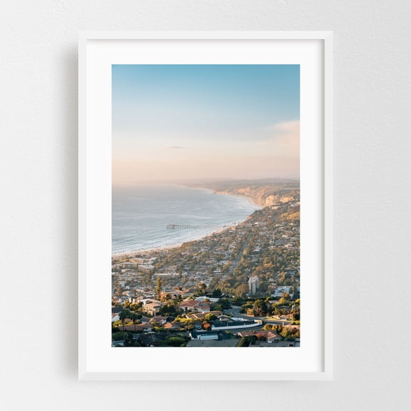 Mount Soledad Views 01 - La Jolla California Photography Coastal Ocean Beach Landscape Sunset City Palm Tree White Framed Wall Art Print 5 x 7 inches