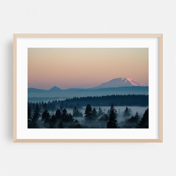 Mount St. Helens and Goat Mountain at Dawn - Portland Oregon Photography Mountain Landscape Sunset Nature Foggy Scenic Winter Oak Framed Wall Art Print 20 x 30 inches