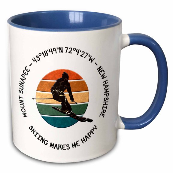 3drose, Mount Sunapee, New Hampshire. Man Skier on White. Alpine Skiing Gift, 11oz Two-tone Blue Mug