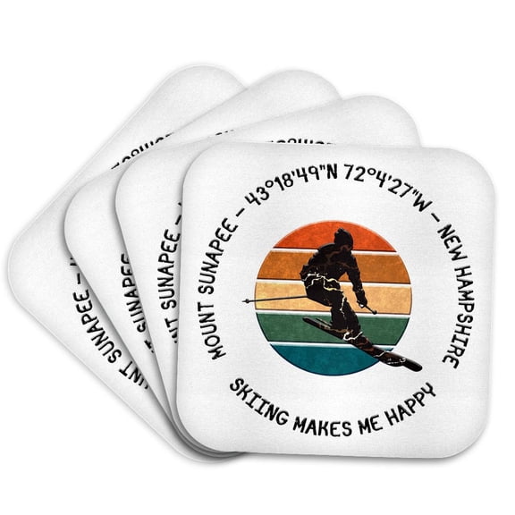 3drose, Mount Sunapee, New Hampshire. Man Skier on White. Alpine Skiing Gift, Set of 4 Coasters - Soft