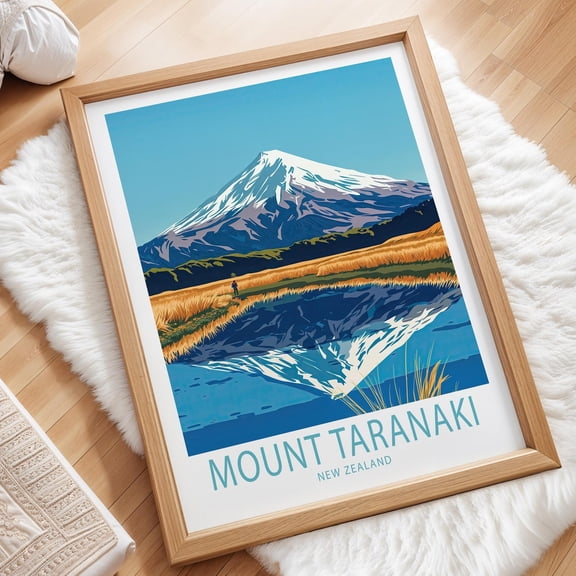Mount Taranaki Travel Poster, New Zealand Wall Art, Mount Taranaki Egmont National Park Print, Home Decor, Birthday Present Wall Art, Modern Wall Decor, 24x36 UNFRAMED
