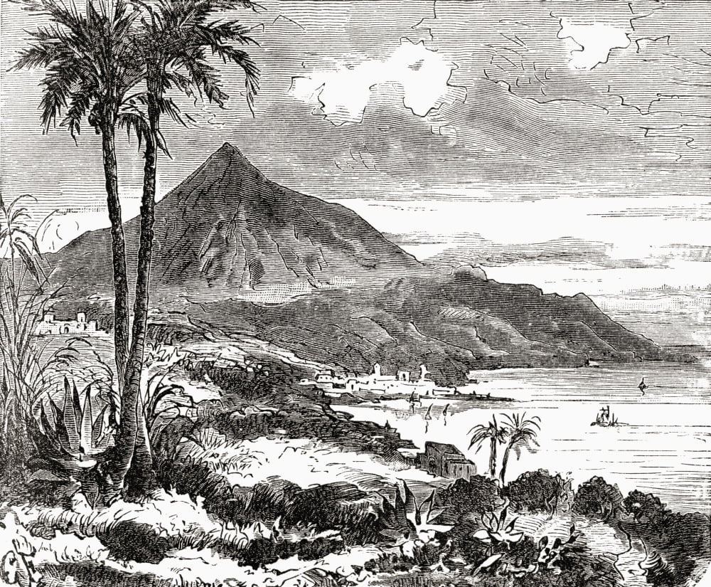 Mount Teide Tenerife Canary Islands Spain In The 19Th Century From Africa By Keith Johnston Published 1884 Canvas Art - Ken Welsh Design Pics (16 x 13)