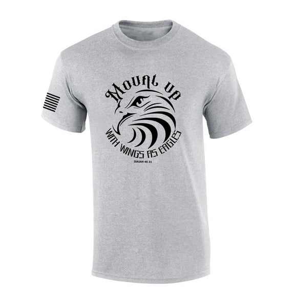 Mount Up With Wings As Eagles Isaiah 40:31 Bible Scripture Mens Christian Tshirt Jesus Cross Short Sleeve T-shirt Graphic Tee-Sports Grey-large