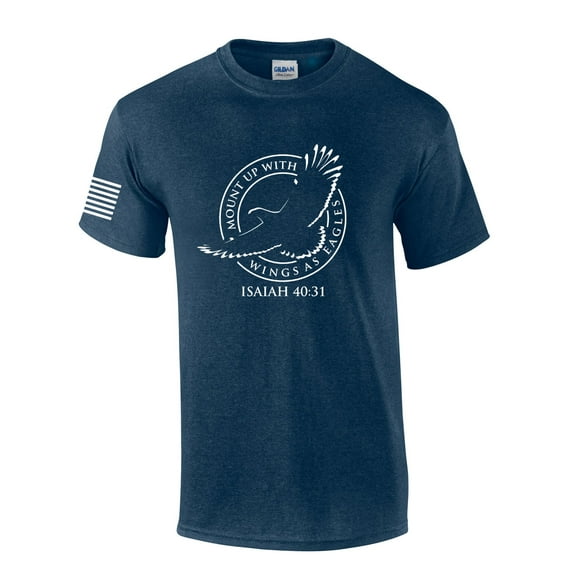 Mount Up With Wings As Eagles Isaiah 40:31 Mens Christian Short Sleeve T-Shirt Graphic Tee-Heather Navy-medium