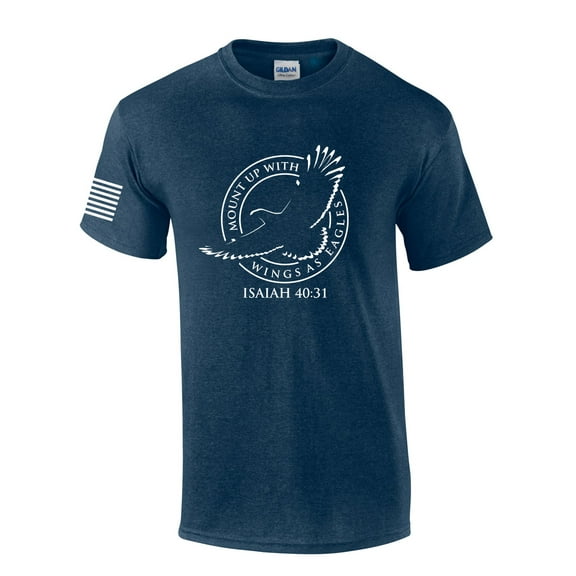 Mount Up With Wings As Eagles Isaiah 40:31 Mens Christian Short Sleeve T-Shirt Graphic Tee-Heather Navy-small