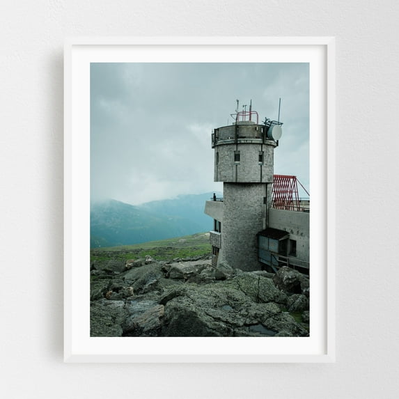 Mount Washington Observatory 02 - Jackson New Hampshire Photography Mountain Landscape Architecture Nature Scenic Travel Poster Rural White Framed Wall Art Print 18 x 24 inches