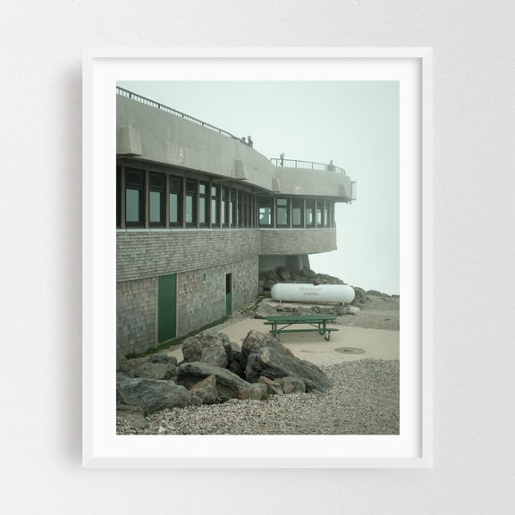 Mount Washington Observatory in Fog - Jackson New Hampshire Photography Architecture Mountain Landscape Rural Travel Poster Scenic Rustic White Framed Wall Art Print 6 x 8 inches