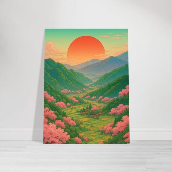 Mount Yoshino Valley Poster Sakura Blossom Landscape Wall Art, Unframed Paper Poster 8x10in