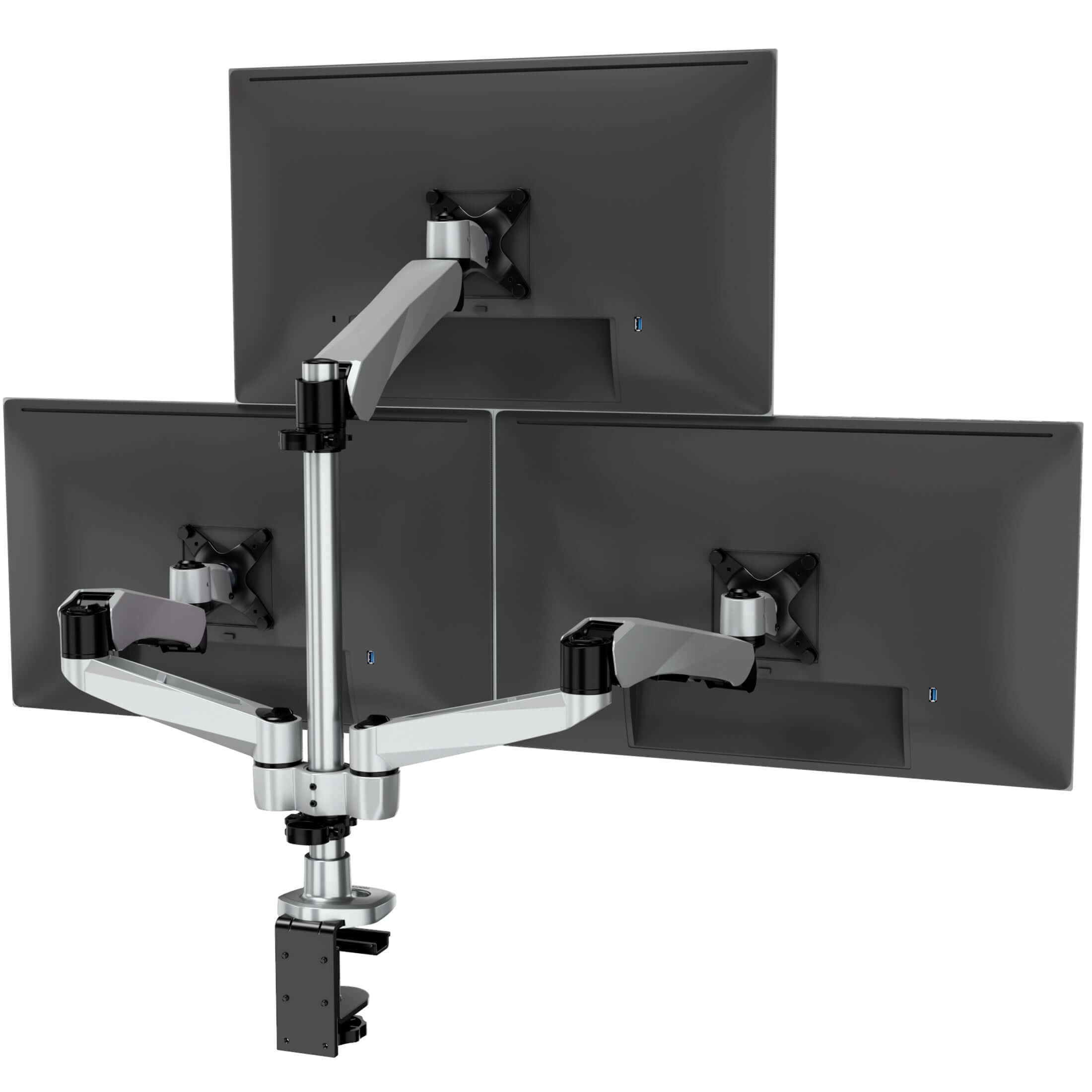 CLiX Series Full Motion Triple Pyramid Monitor Desk Mount with Gas Spring Arms