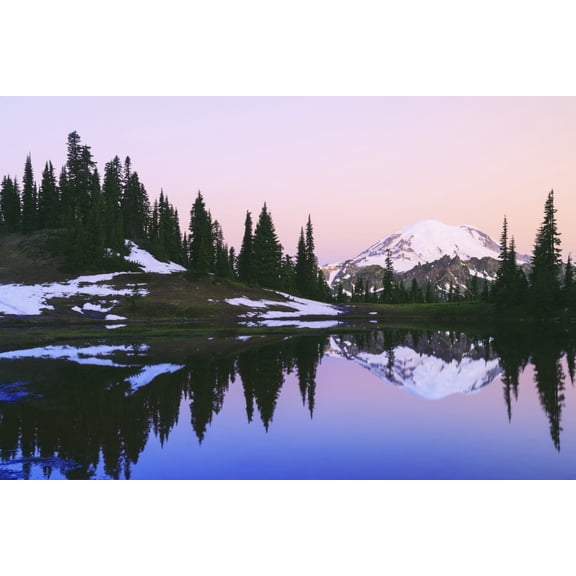 Mount rainier reflected in a pond at sunset near tipsoo lake mount rainier national parkWashington united states of america Canvas Art - Stuart Westmorland  Design Pics (19 x 12)
