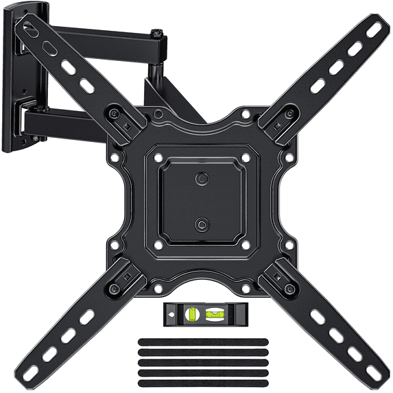 MountFTV Full Motion TV Wall Mount Bracket for 26-65 inch TVs, Corner TV Wall Mount Bracket with Extension, Tilt, Swivel, Leveling, Max 400*400mm, Holds up to 77 lbs, Single Wood Studs