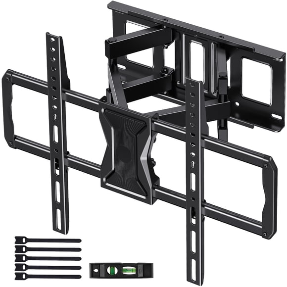 MountFTV Full Motion TV Wall Mount for 37-82" TVs, TV Mount Bracket with Dual Articulating Arms, Swivel, Tilt Extension,  Max 600x400mm, Holds up to 110lbs, Fits 16" Wood Studs