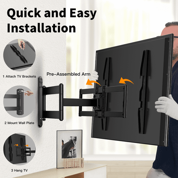 MountFTV LED Full Motion TV Wall Mount Bracket for 13-43 Inch TV, Max 200x200mm and 44lbs Corner Articulating TV Wall Mount