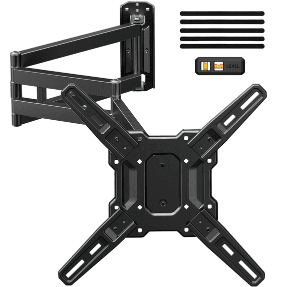 MountFTV Full Motion Long Arm TV Mount for 26-65" TVs, 37.4" Long Extension, Up to 110 lbs, Max 400 x 400mm, Corner TV Wall Mount Bracket with Tilt, Swivel, Single Wood Studs