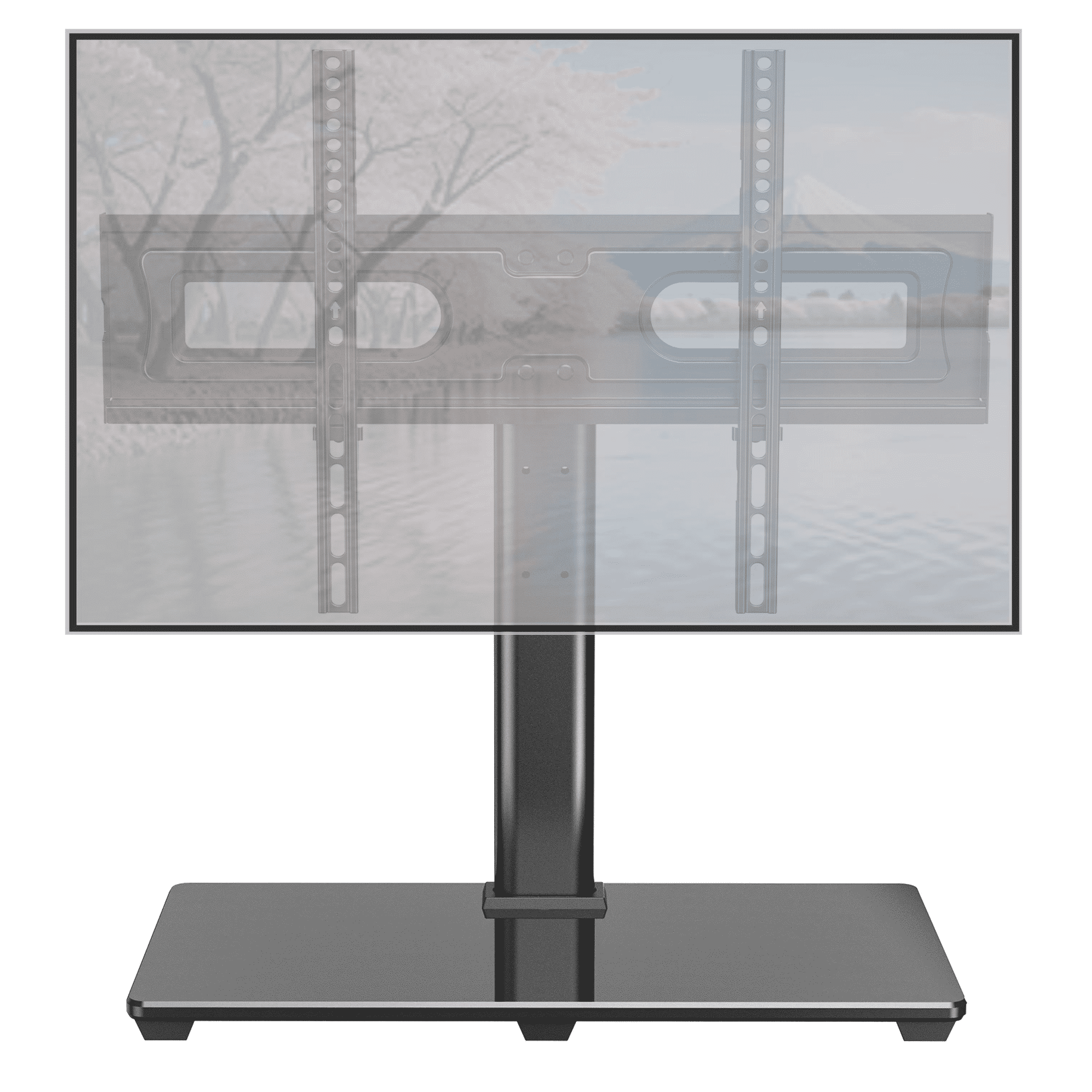 MountFTV Universal Table Top TV Stand for 32-80" Flat Screen TVs with 9 Height Adjustable,Universal Tabletop tv stand with Alloy Steel Glass Base, Max 600x400mm, Holds up to 110 lbs