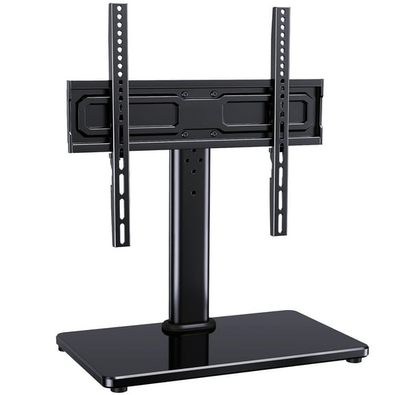 MountFTV Universal Table Top Swivel TV Stand Mount with Alloy Steel Glass Base for 24-60 inch TVs, Tabletop tv stand base with 50° Swivel, Hold up to 99Lbs, Max 400x400mm