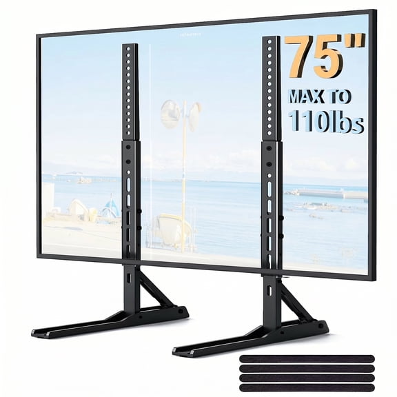 MountFTV Universal Table Top TV Stand for 20-75 inch TVs, Max 800x600 mm, TV Legs Holds up to 110lbs, Premium Height Adjustable Tabletop TV Feet Stand with Cable Management