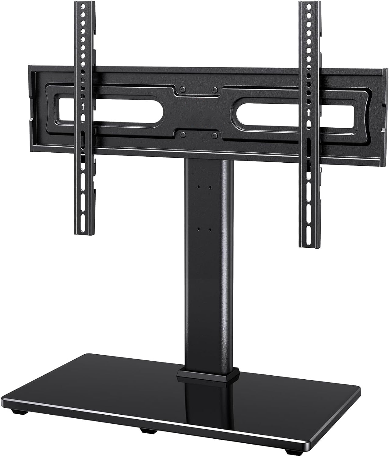 MountFTV Universal Table Top TV Stand for 32-80" Flat Screen TVs,  Max 600x400mm, Up to 110 lbs, Tabletop TV Mount with 9 Height Adjustable, Alloy Steel Glass Base