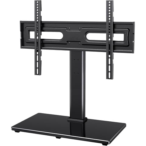 MountFTV Universal Table Top TV Stand for 32-80" Flat Screen TVs,  Max 600x400mm, Up to 110 lbs, Tabletop TV Mount with 9 Height Adjustable, Alloy Steel Glass Base