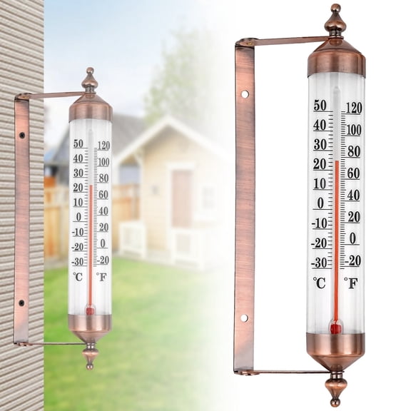 Mountable Indoor Outdoor Garden Thermometer, Vintage Waterproof Wall Thermometer with Adjustable Angle, Red Copper Finish, Dual Celsius & Fahrenheit Scale for Patio, Shed, Greenhouse
