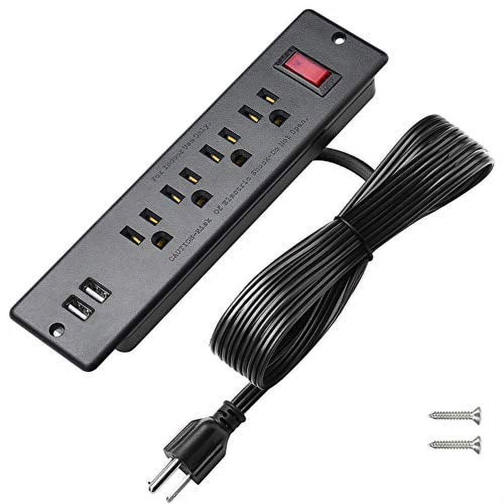 Black Recessed Power Strip with USB and 4 Outlets