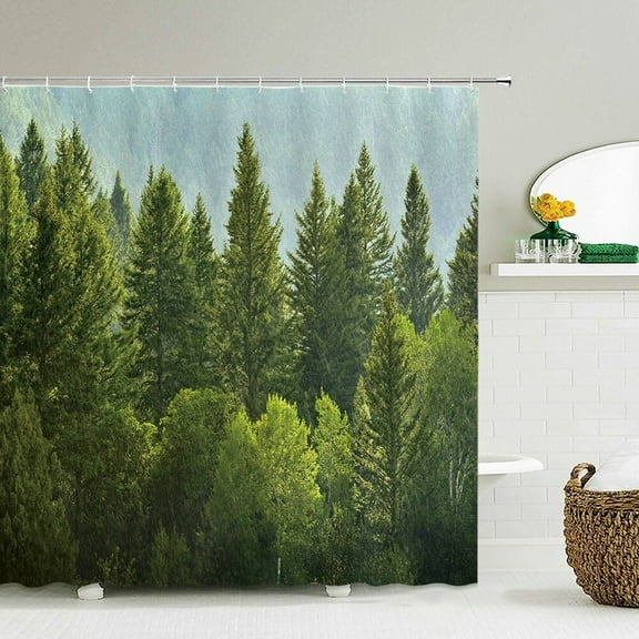Mountain 3D Green bath curtain long 180x200cm Waterproof polyester Blackout Tree Forest Shower curtain For bathroom curtain