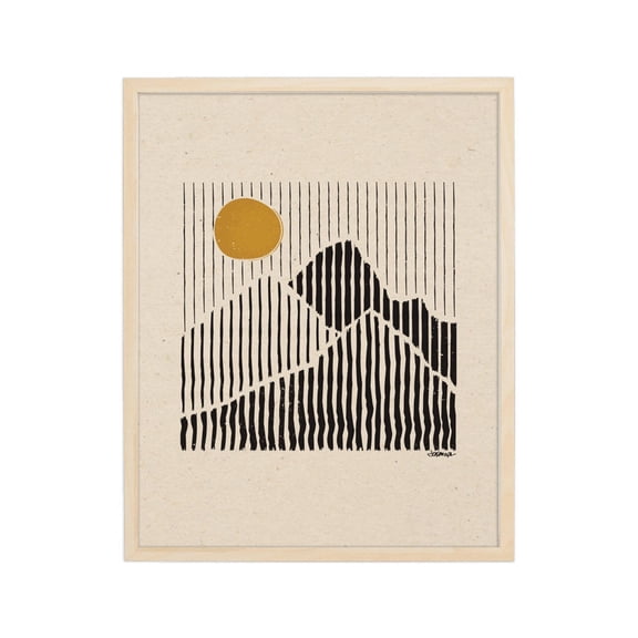 Mountain Abstract Art Print, Abstract Minimal Boho Neutral Color Linear Lines Geometric Sun Linocut Inspired Vintage Poster Wall Art, Modern Wall Decor, 24x36 UNFRAMED