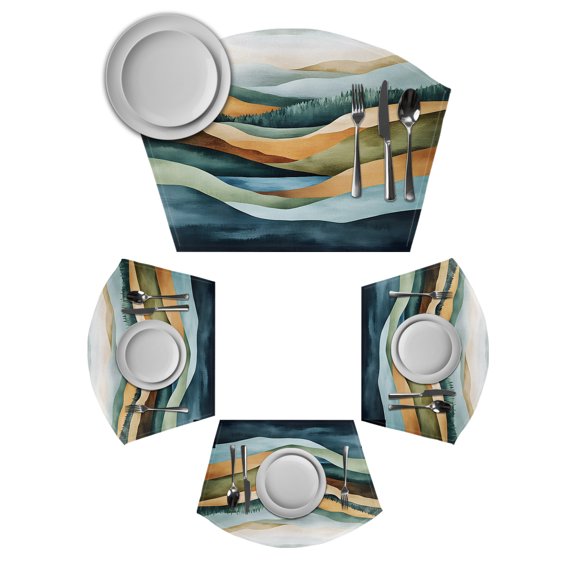 Mountain Abstract Art Round Table Placemats Set of 2 Wedge Placemats, Modern Art Farmhouse Place Mats for Dining Table Set Washable Mats Kitchen Decor for Indoor Outdoor Wipe Clean